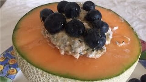 Overnight Oatmeal in Cantaloupe