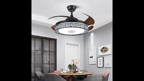 Fandian 42” Modern Crystal Ceiling Fan with Lights Remote Control Retractable Chandelier, Smart...