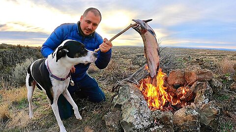 BIG TROUT Fishing & Primitive FIRE COOKING with my Dogs!!! (Catch & Cook Adventure)