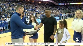 Lieutenant Colonel honored with Mission: Service award at Creighton game