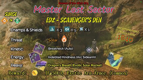 Destiny 2 Master Lost Sector: EDZ - Scavenger's Den on my Arc Titan 5-8-24