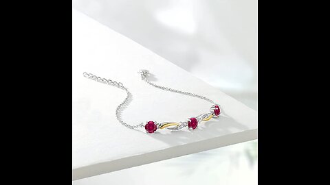 Gem Stone King 925 Sterling Silver Created Ruby and Lab Grown Diamond Women's Tennis Bracelet (...