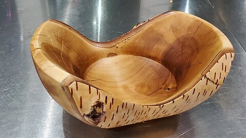 Birchwood banana bowl, hand turned on the lathe. Support OURRESCUE.ORG at: O.U.R. at ArtForOUR.org