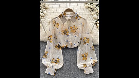 SALE!! Chiffon Floral Blouses Print Loose Lapel Puff Sleeve