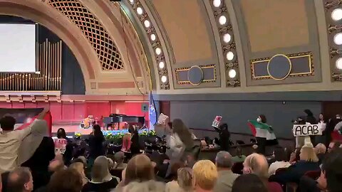 Palestine activists storm a commencement ceremony for students at the University of Michigan.