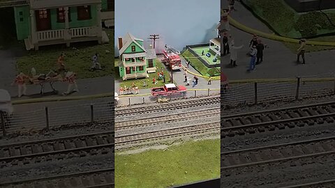 Fire Trucks at an HO scale fire