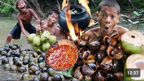 💯Epic Catch and cook snail perimitive style cooking