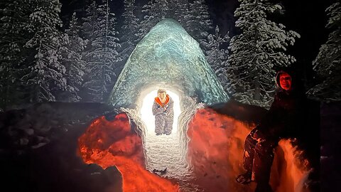 Winter Camping Inside Abandoned Igloo in the Snowy Woods