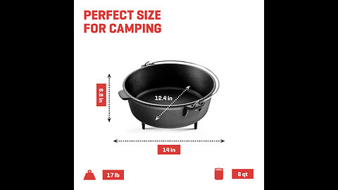 Uno Casa Cast Iron Camping Dutch Oven - Cast Iron Pot with Lid, Cast Iron Camping Cookware, 6 Q...