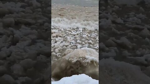 Ice Waves Crash Over Giant Snowball in Lake Michigan - Dont Flinch #shorts #lakemichigan #icewave
