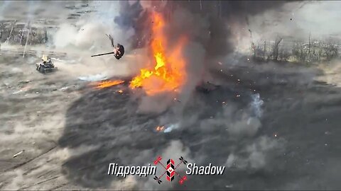 Ukrainian Shadow unit drops a M67 grenade into an abandoned russian T-80BV