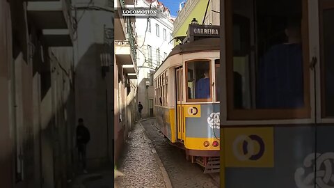 Lisbon Yellow Trams in narrow streets E28 E12 2023 #trams #railfans #shorts