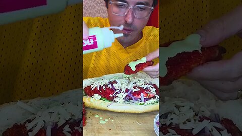 Hot Cheeto Fried Chicken Sandwich ASMR MUKBANG Eating #shorts