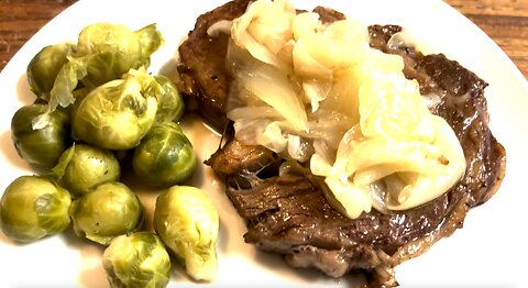 Easy Cast Iron Ribeyes Seared in Butter and Served Up With Brussel Sprouts! 🔥