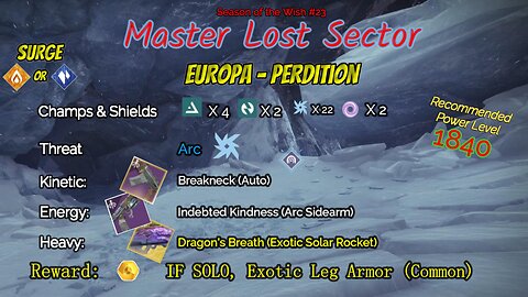 Destiny 2 Master Lost Sector: Europa - Perdition on my Arc Titan 5-3-24