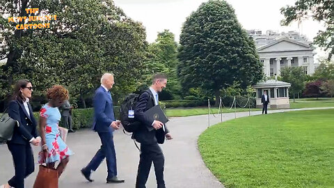 Surrounded by his handlers, Biden shuffles across the lawn ignoring questions and making fun of the press.