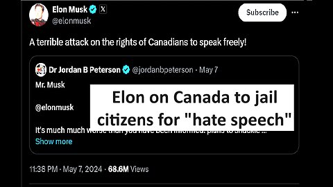 Elon on Canada to arrest for “hate speech”