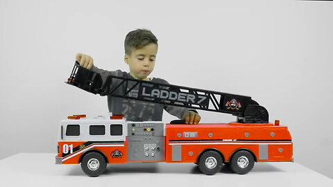 Mighty Fleet Titan Firetruck - 29" Realistic Toy Firetruck W/Lights, Sound & Working Ladder for Kids