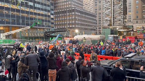 Union Workers Chant "USA" As President Trump Visits New York Construction Site