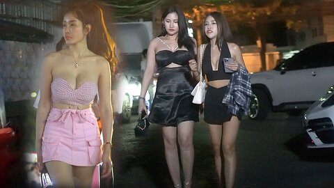 [4k Thailand Bangkok Nightclub street scenes So many pretty ladies!