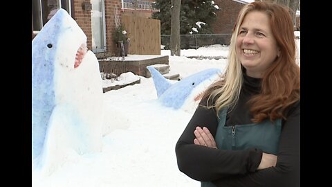 She's gonna need a bigger yard. Michigan teacher's snow sharks win the internet.