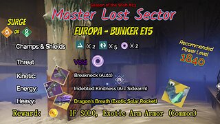 Destiny 2 Master Lost Sector: Europa - Bunker E15 on my Arc Titan 5-4-24