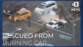 Driver saved from burning car on Las Vegas Strip