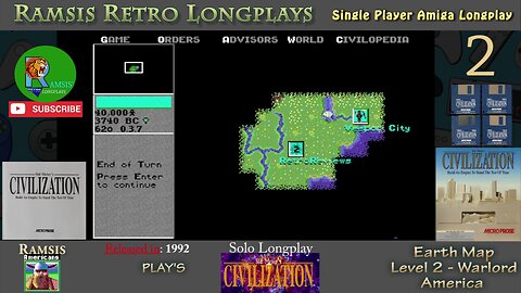 Sid Meier's Civilization | 1992 | Amiga | Warlord | EARTH | America - Episode #2 | Longplay