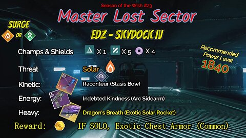 Destiny 2 Master Lost Sector: EDZ - Skydock IV on my Arc Titan 5-9-24