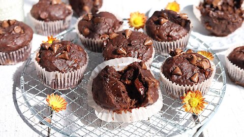 Every Chocolate Lover Dreams About Them. Triple Chocolate Banana Muffins with Nutella Filling.