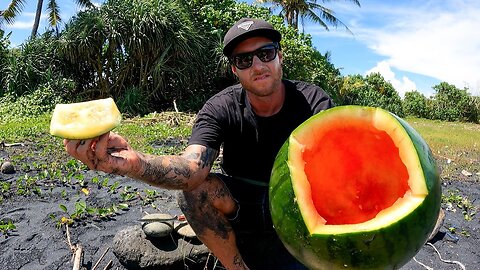 COOKING FISH IN A WATERMELON__ CATCH AND COOK on the beach - how to make a bow drill