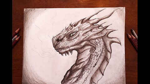 Drawing a Dragon- Pencil and Ink.