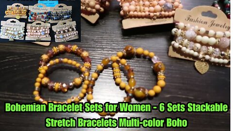Bohemian Bracelet Sets for Women - 6 Sets Stackable Stretch Bracelets Multi-color Boho Jewelry