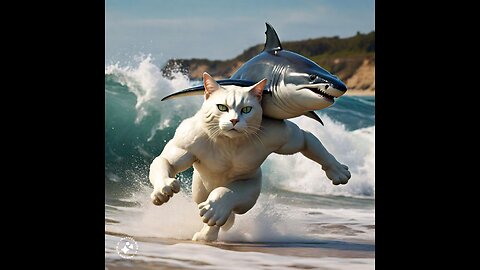 Daddy Fights Shark to Save a Kitten 🐈👊🦈#cat #cutecat #aicat