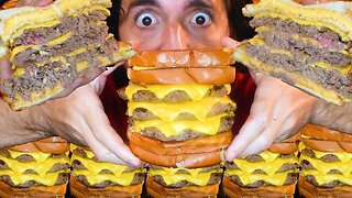 HUGE TRIPLE SMASH GRILLED CHEESE BURGER ! * ASMR NO TALKING * BISON! | NOMNOMSAMMIEBOY