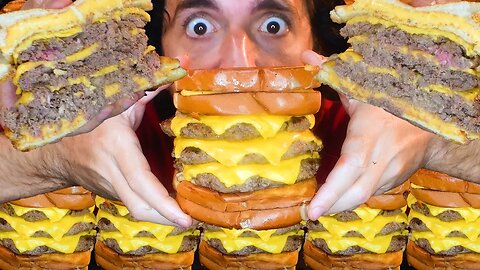 HUGE TRIPLE SMASH GRILLED CHEESE BURGER ! * ASMR NO TALKING * BISON! | NOMNOMSAMMIEBOY