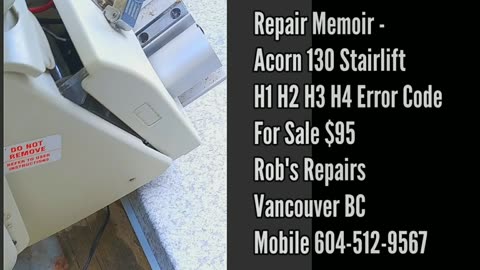 Repair Memoir - Acorn 130 Stairlift H1 H2 H3 H4 Error Code For Sale