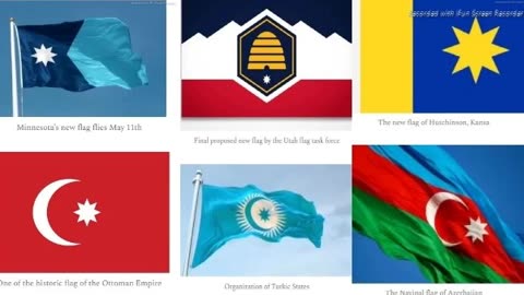 ISLAMIC 8 PT STAR REPLACING 5 PT AMERICAN STAR ON U.S. FLAGS - SO WHAT? SO WHAT IS HOW WE GOT HERE - SUBSTACK ARTICLE LINK BELOW - REDESIGNED FLAGS TOP ROW ABOVE MN - UT - HUTCHINSON KS.