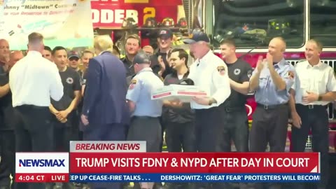 After spending all day in court Trump brings pizza to the NYPD and FDNY
