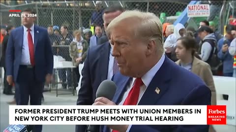 Trump Pays Surprise Visit To Union Construction Workers In NYC Before Trial