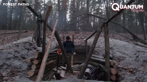 Man Digs a Hole in the Forest and Turns it Into an Amazing CABIN | Start to Finish @forestpaths