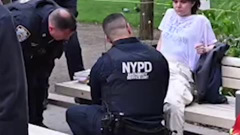 Student CHAINS and GLUES herself to a bench as part of a ‘Hunger Strike 4 Gaza’ protest