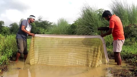 Fishing Video || Boys are fishing with nets in the big canal of the village || Amazin net trap