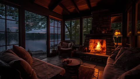Rainfall With Fireplace Ambience