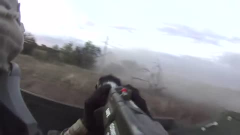 original video intense firefight Ukrainian forces & US gunner with M2 Russians in occupied village.