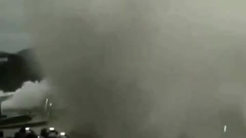 Huge waves hitting the coast of San Sebastian, Spain sends people scattering