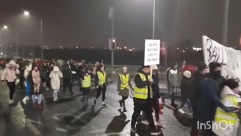 The people of Mullingar gather outside Collumb Barracks which the Irish government are handing over to house undocumented, military aged foreign men.