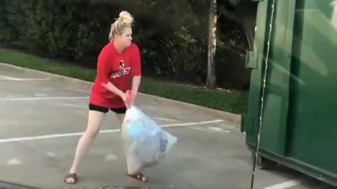 Girl throwing garbage funny