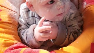 Toddler Covers Baby Brother in Talc Powder