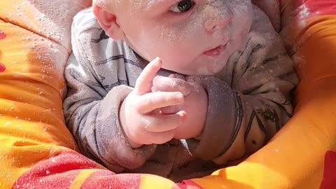 Toddler Covers Baby Brother in Talc Powder